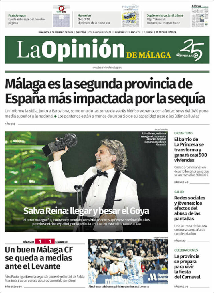 Portada de La Opinión de Málaga (España)