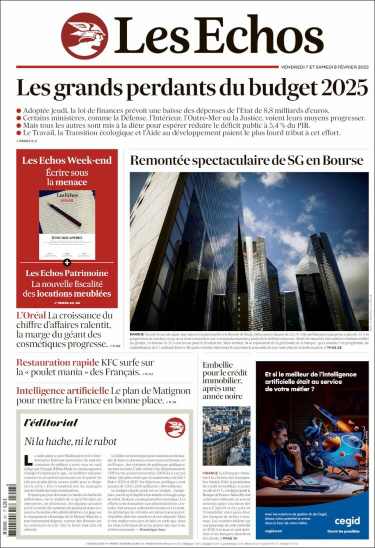 Portada de Les Echos (France)