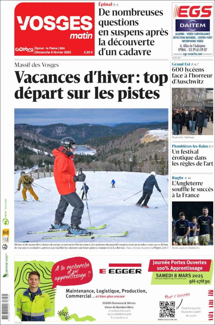 Portada de Vosges Matin (Francia)