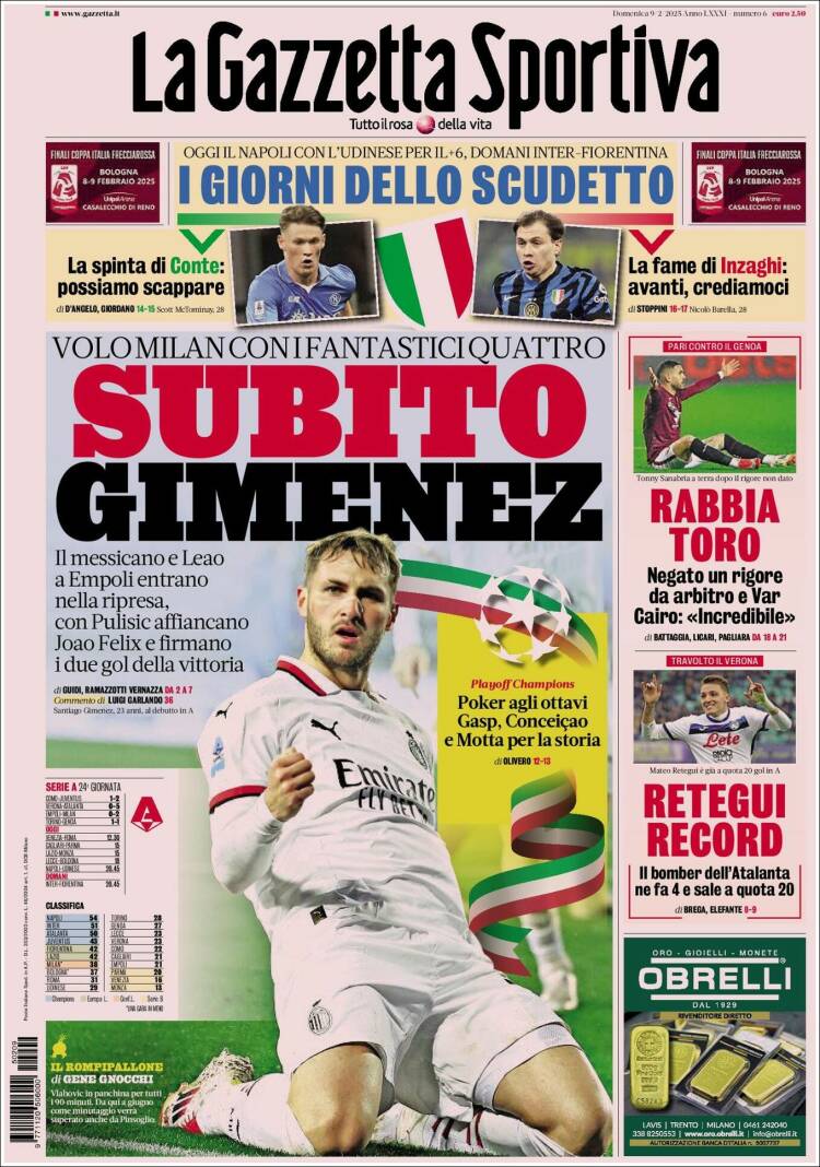 Portada de La Gazzetta dello Sport (Italia)