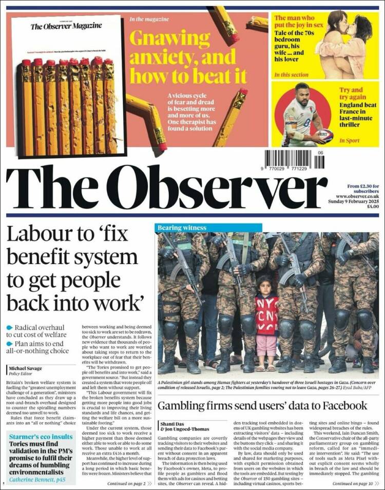 Portada de The Observer (Reino Unido)