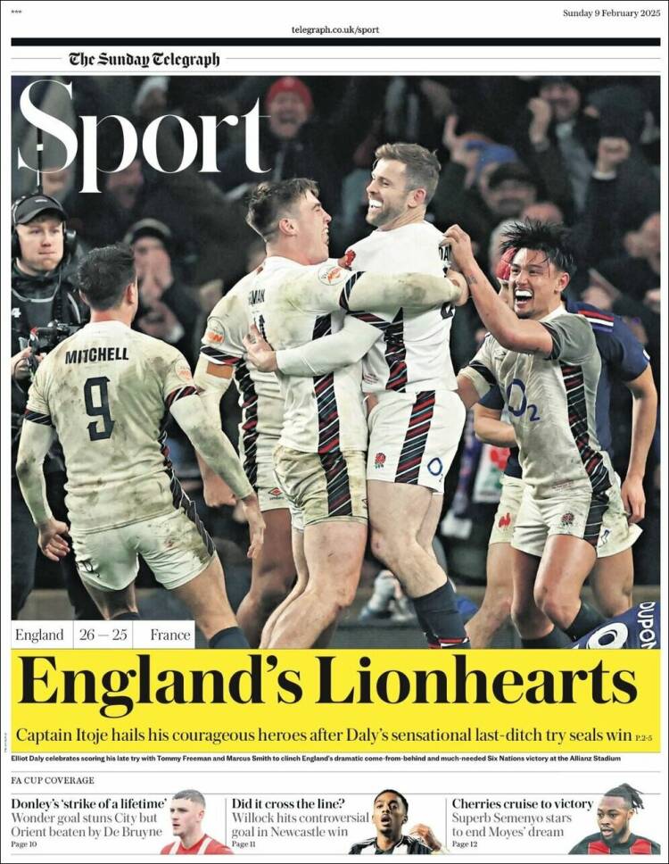 Portada de Telegraph Sport (Reino Unido)