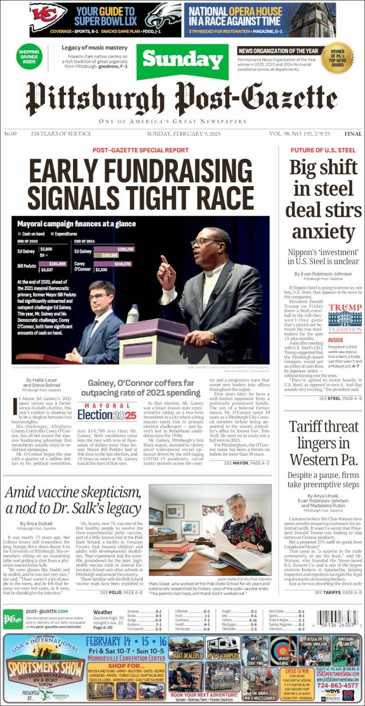 Portada de Pittsburgh Post-Gazette (USA)