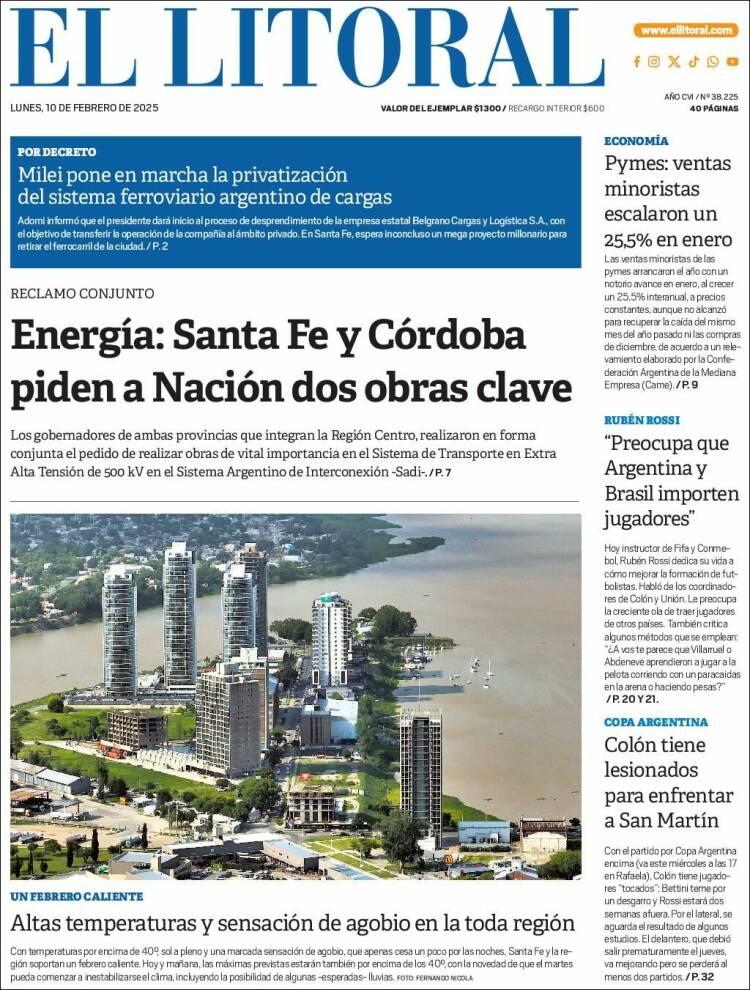 Portada de Diario El Litoral (Argentina)