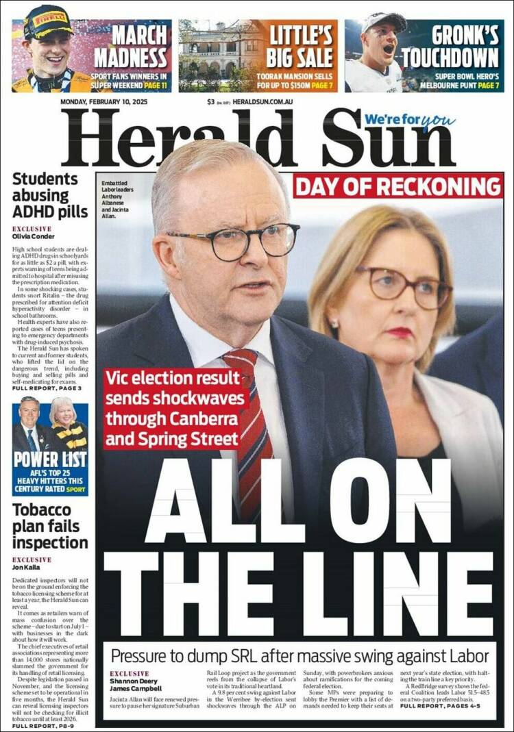 Portada de Herald Sun (Australia)