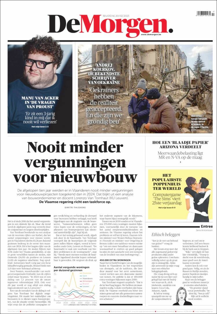 Portada de De Morgen (Belgique)