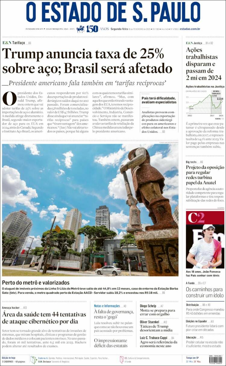 Portada de O Estado de São Paulo (Brasil)