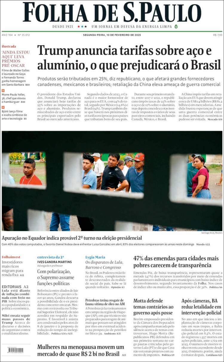 Portada de Folha de São Paulo (Brasil)