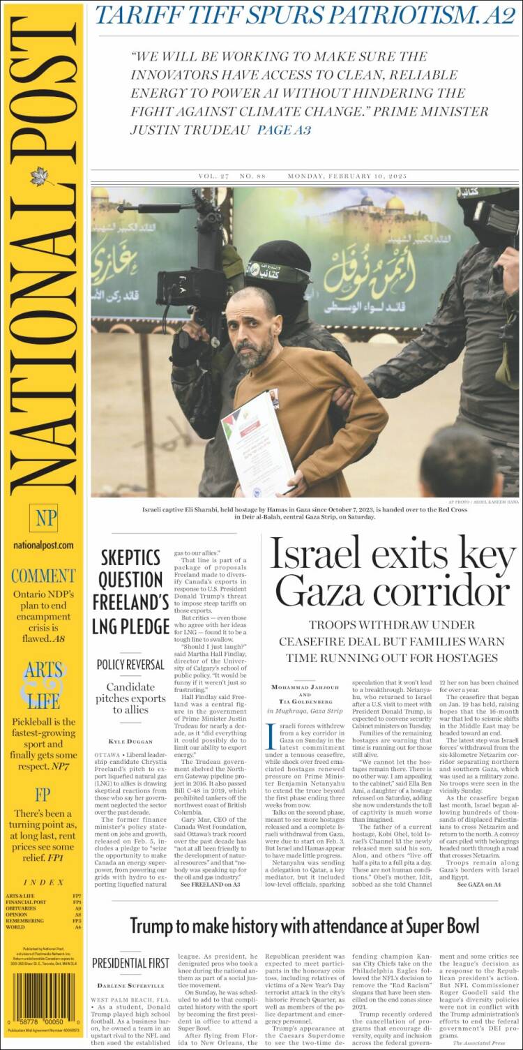 Portada de The National Post (Canadá)