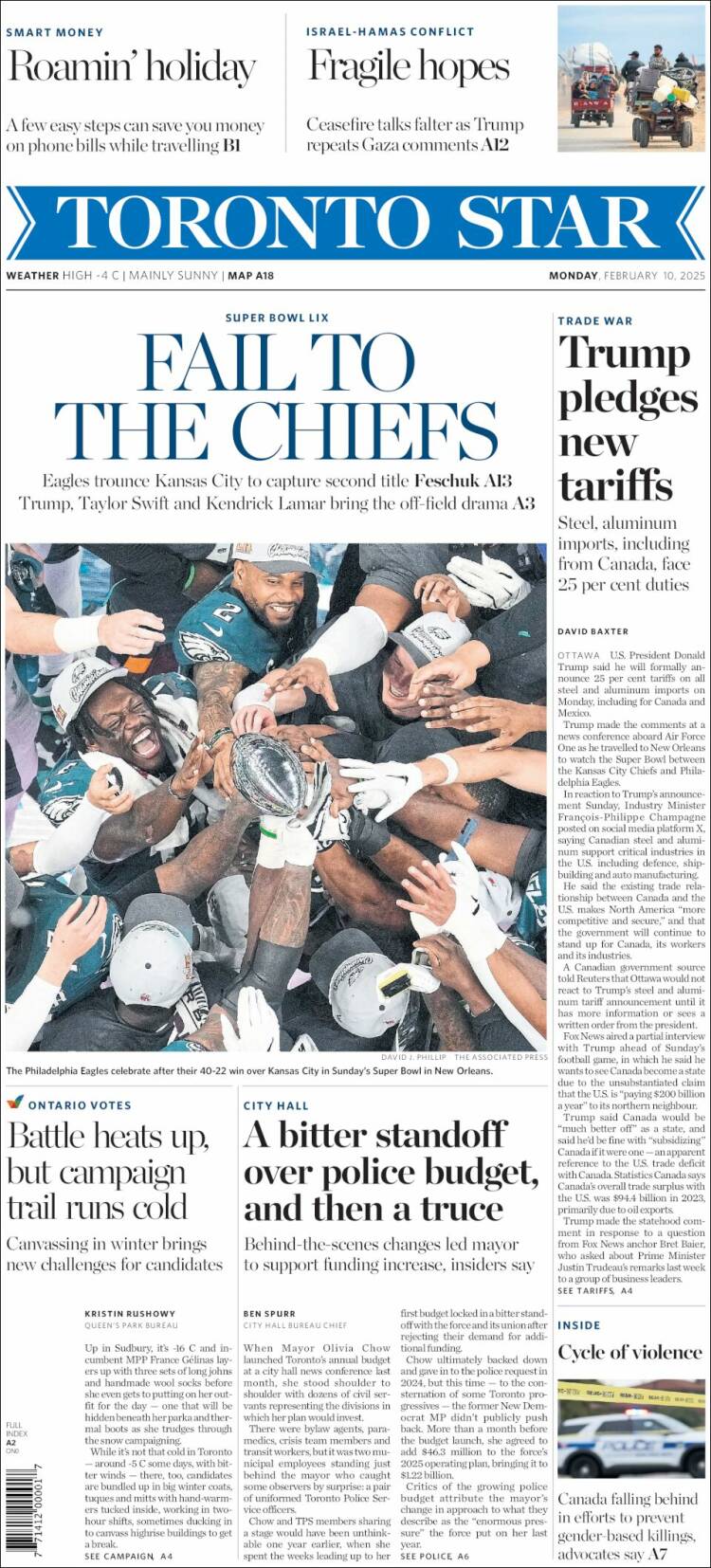 Portada de The Toronto Star (Canadá)