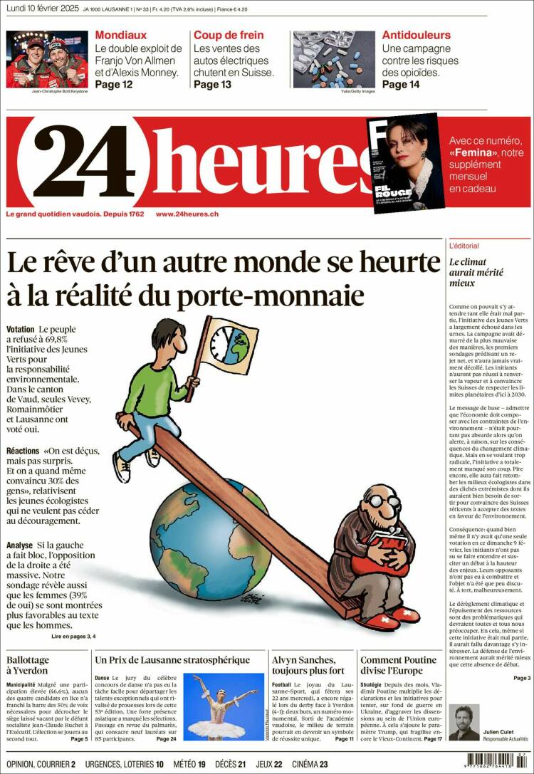 Portada de 24 Heures (Switzerland)