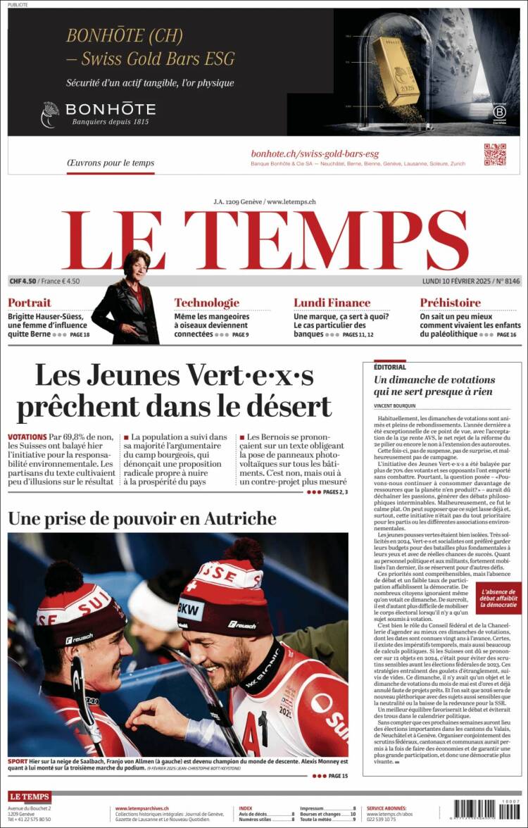 Portada de Le Matin (Switzerland)