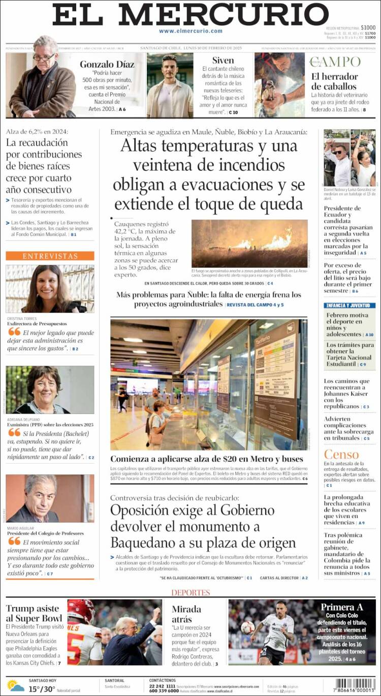 Portada de El Mercurio (Chile)