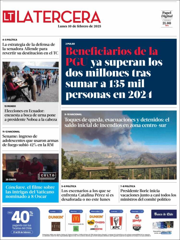 Portada de La Tercera (Chile)