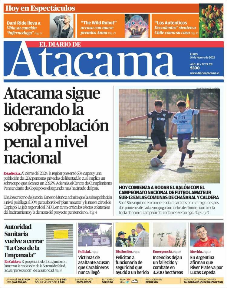 Portada de Diario de Atacama (Chile)