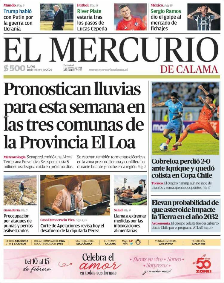 Portada de El Mercurio - Calama (Chili)