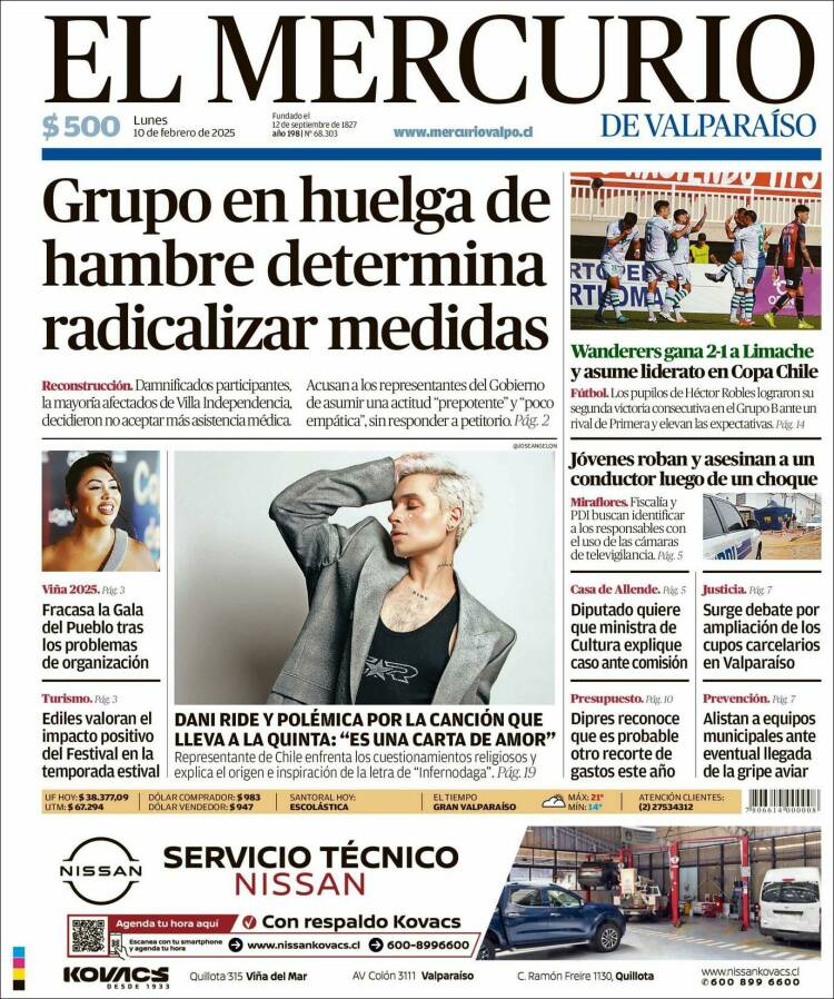 Portada de Mercurio de Valparaiso (Chili)