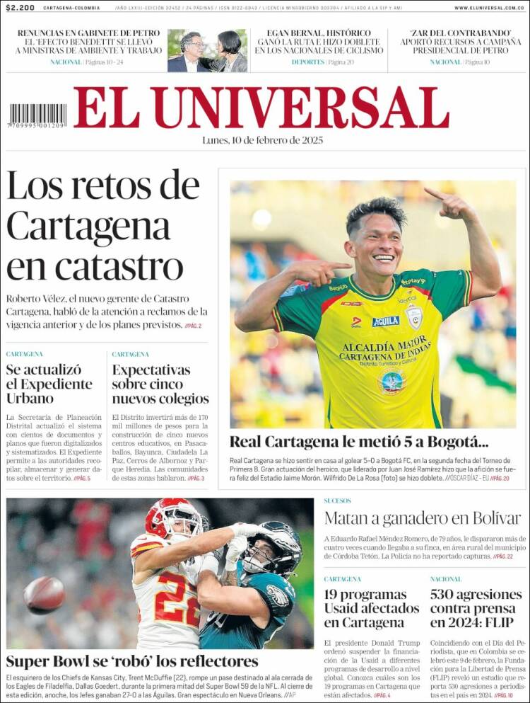 Portada de El Universal (Colombia)