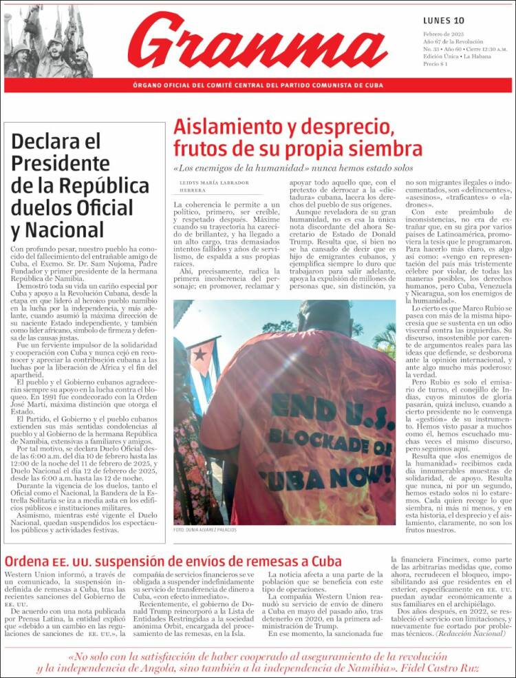 Portada de Granma (Cuba)