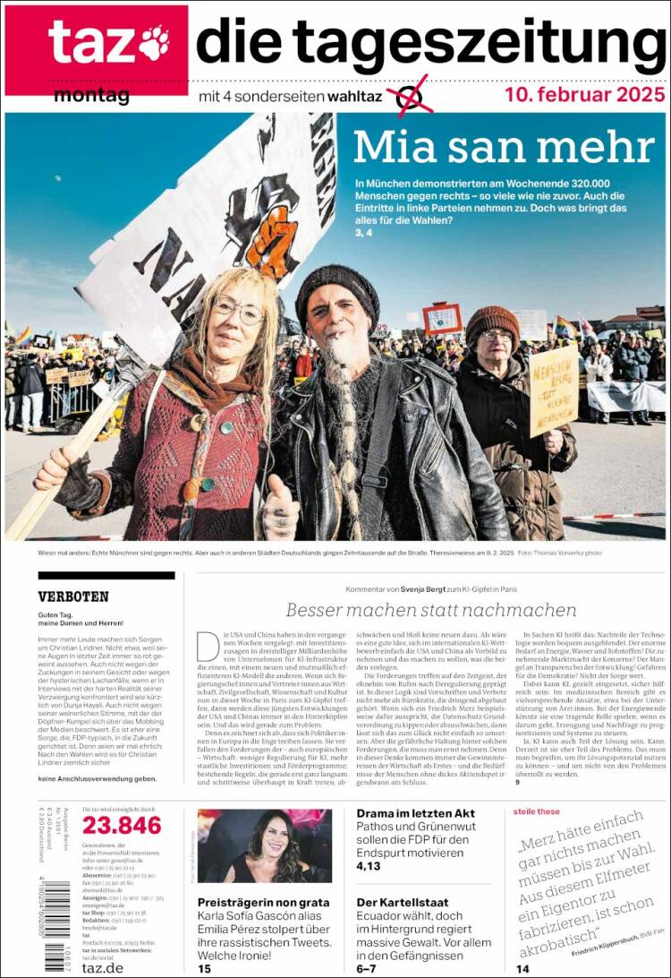 Portada de Die Tageszeitung (Allemagne)