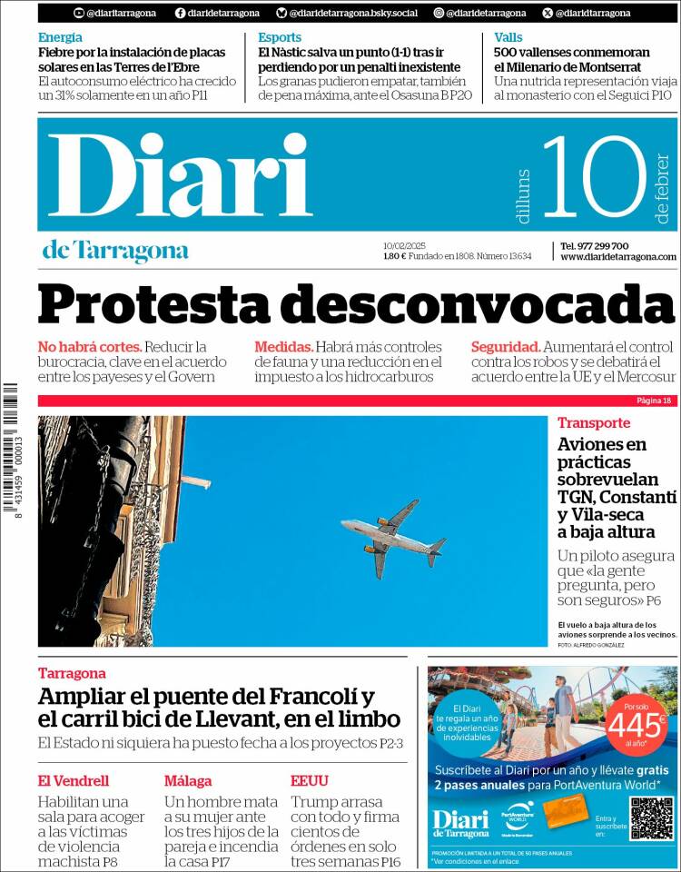 Portada de Diari de Tarragona (Espagne)