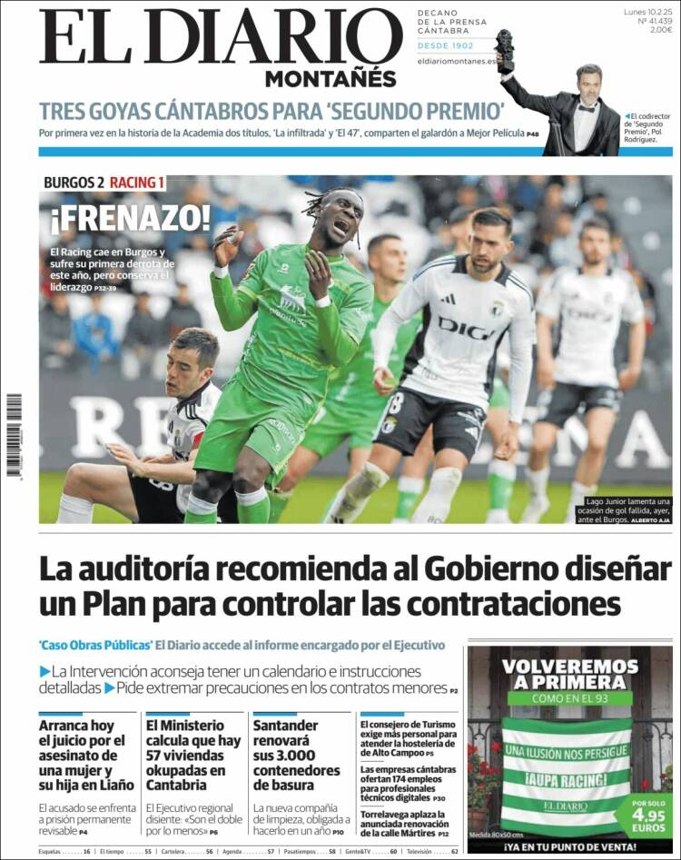 Portada de El Diario Montañés (España)