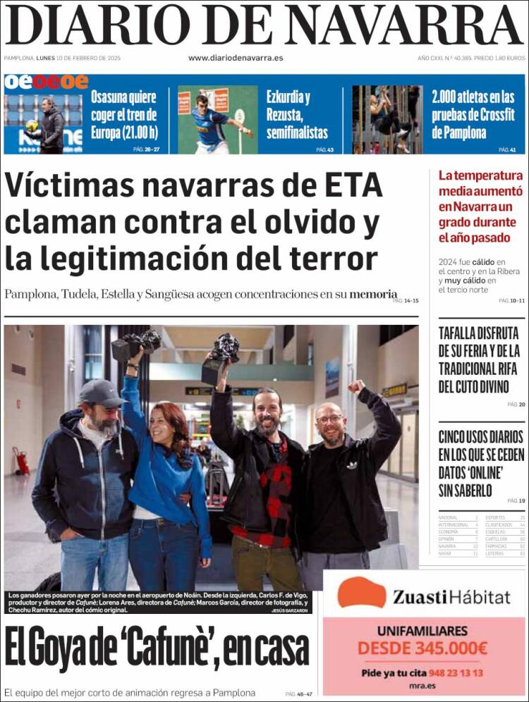 Portada de Diario de Navarra (España)