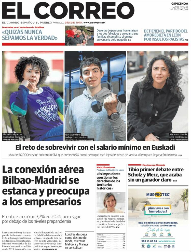 Portada de El Correo - Guipuzcoa (Espagne)