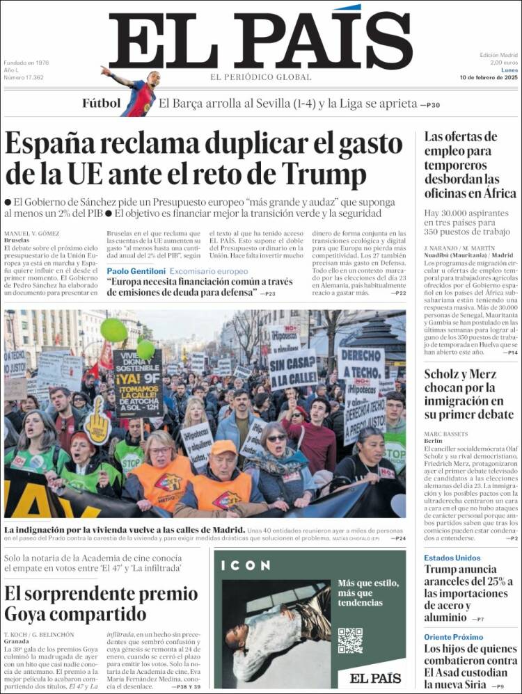 Portada de El País (Spain)