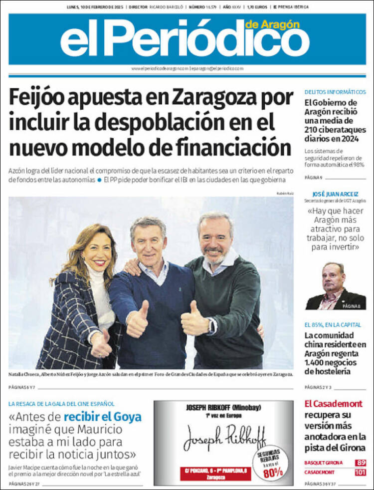 Portada de El Periódico de Aragón (España)