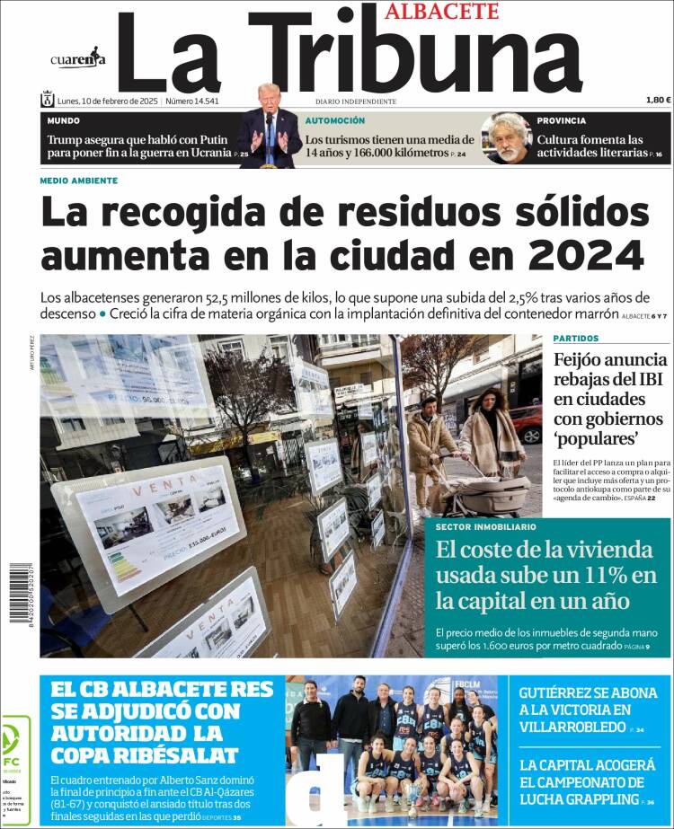 Portada de La Tribuna de Albacete (España)