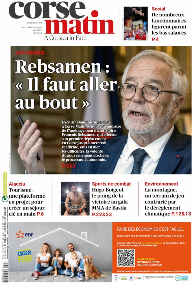 Portada de Corse-Matin (France)