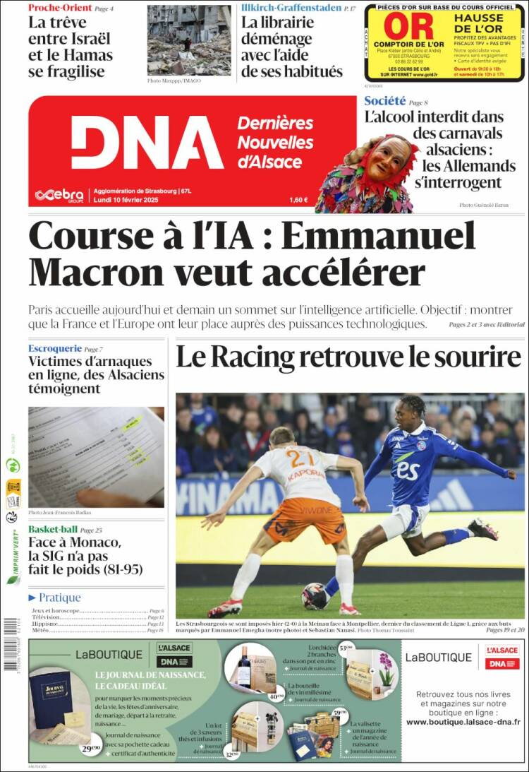 Portada de Les Dernières Nouvelles d'Alsace (Francia)