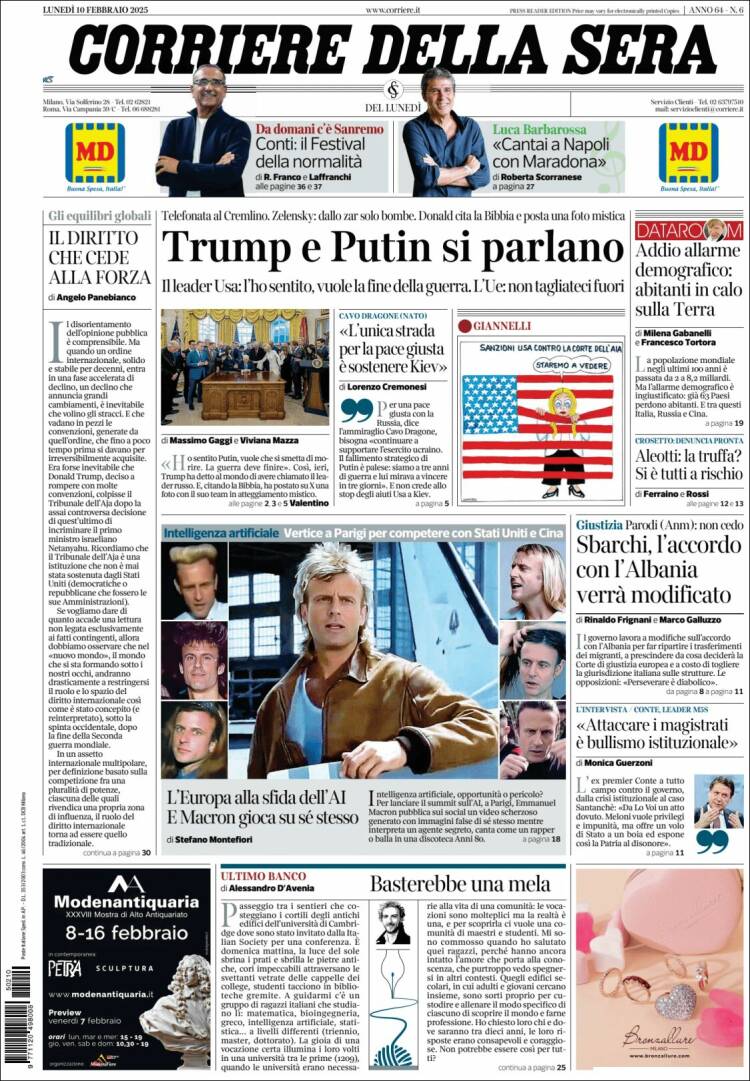 Portada de Corriere della Sera (Italy)