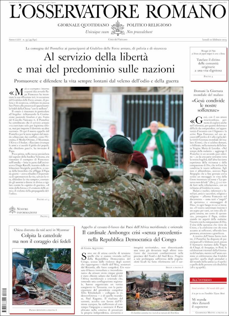 Portada de L'Osservatore Romano (Italia)