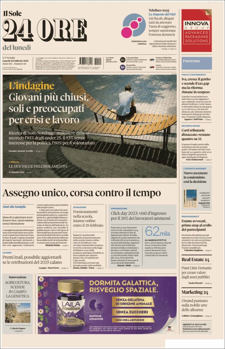 Portada de Il Sole 24 ORE (Italie)