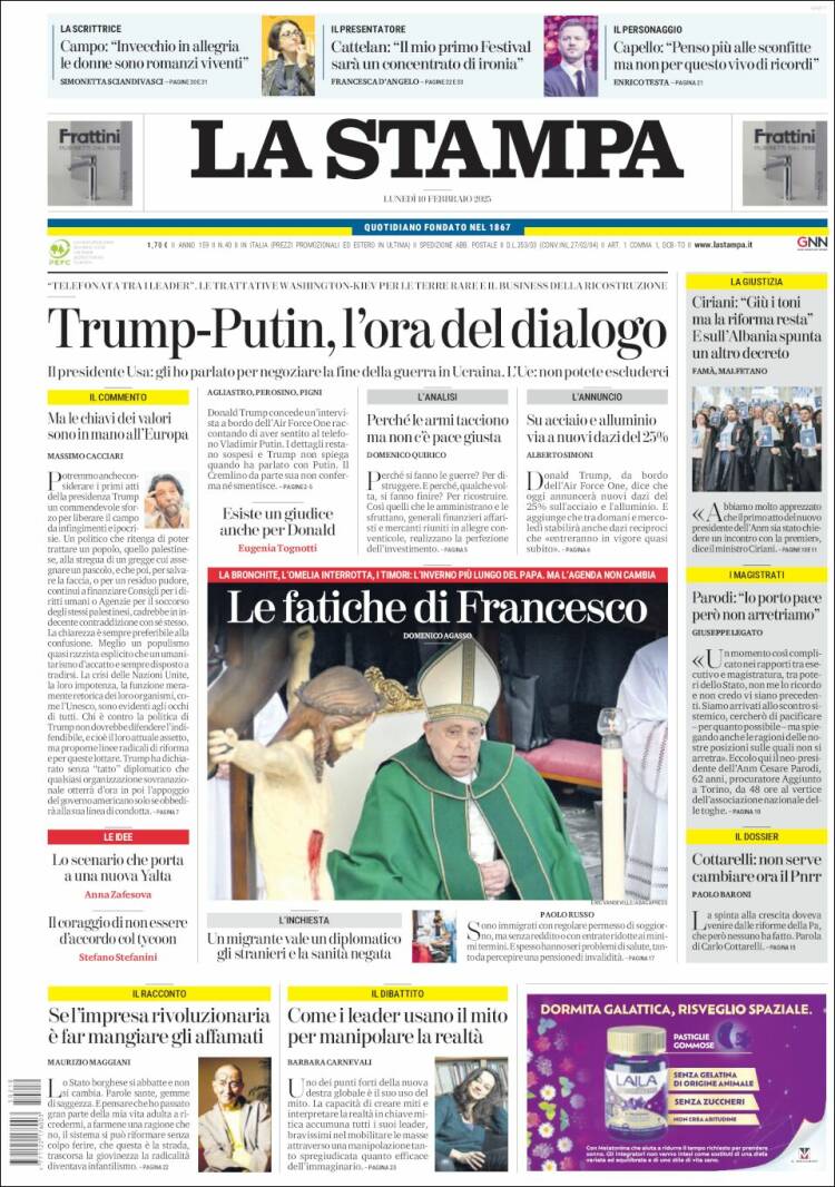 Portada de La Stampa (Italy)