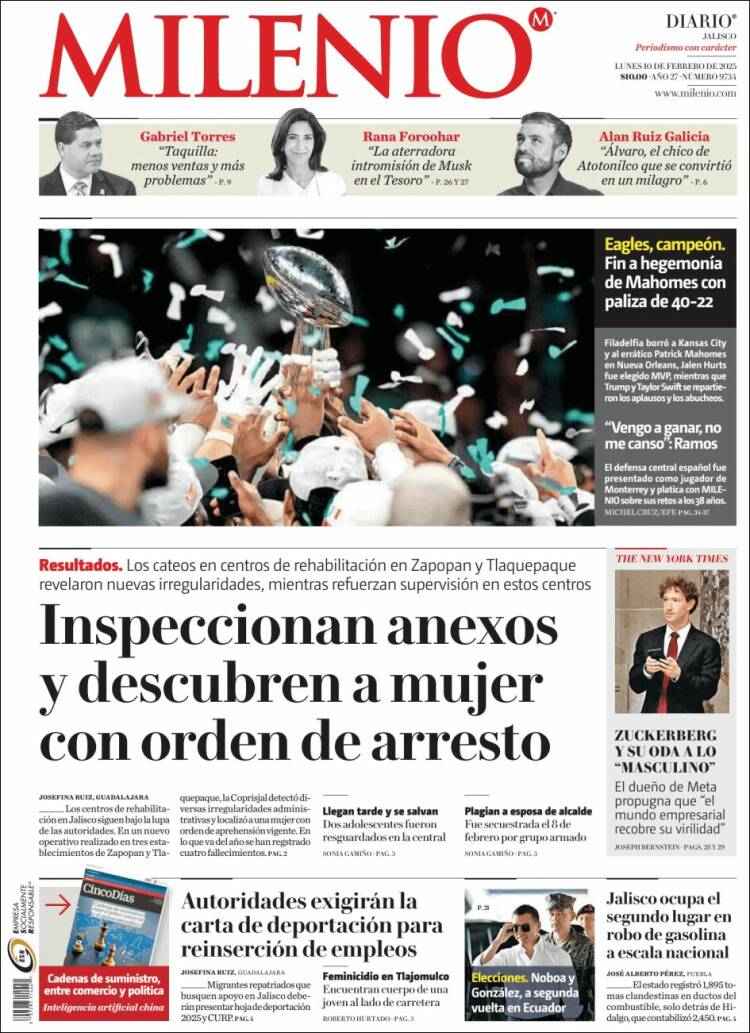 Portada de Milenio - Jalisco (Mexique)