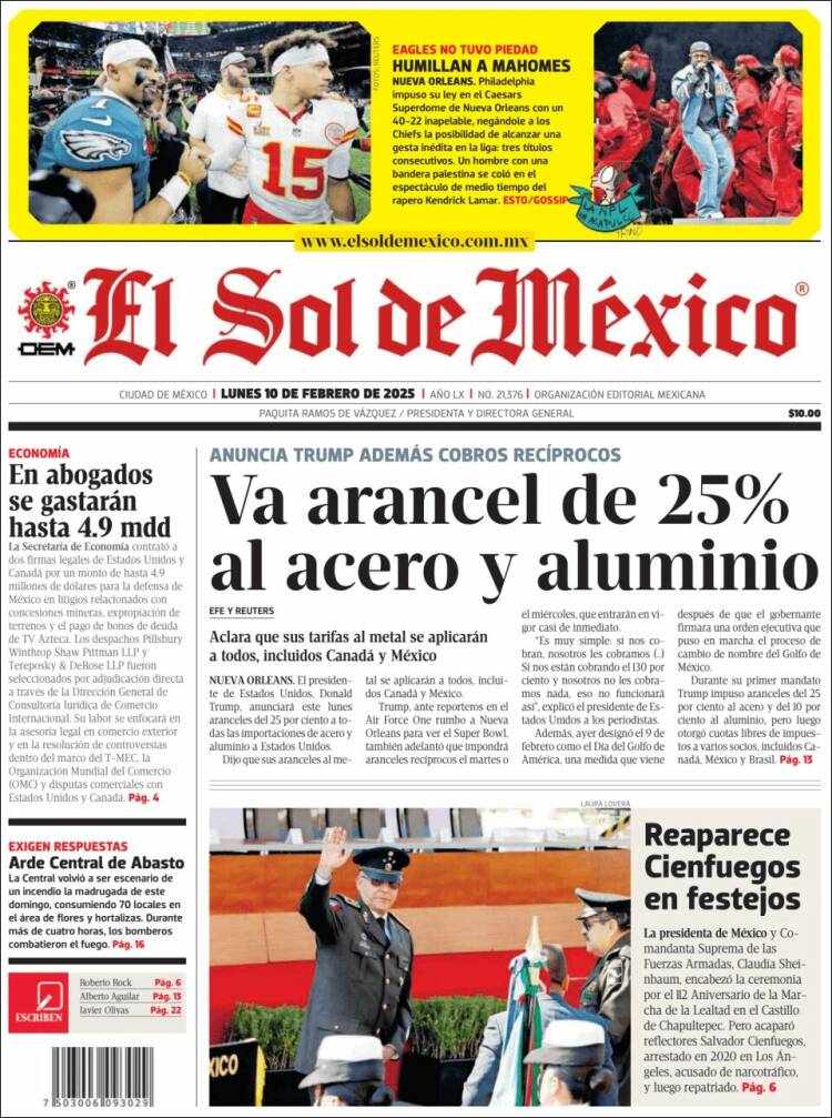 Portada de El Sol de México (Mexique)