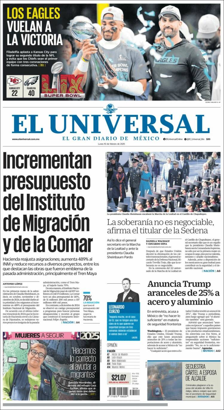 Portada de El Universal (Mexique)