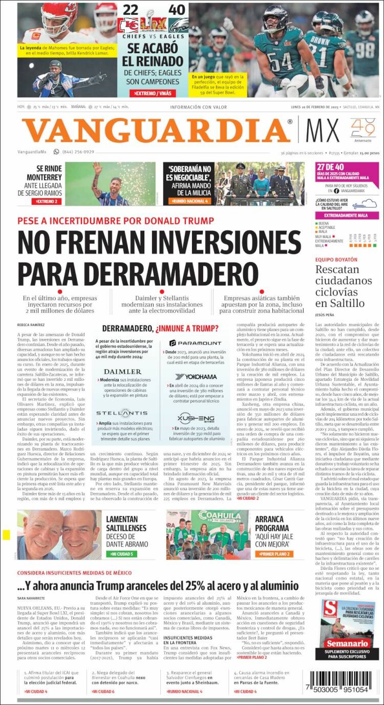 Portada de Vanguardia (México)