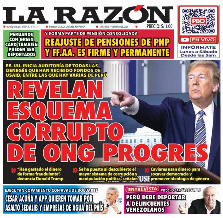 Portada de La Razón (Pérou)