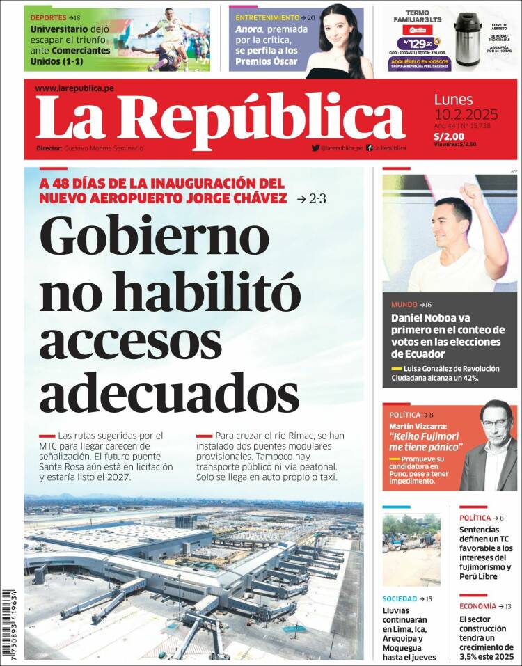 Portada de La Republica (Perú)