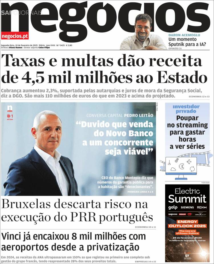 Portada de Jornal de Negócios (Portugal)