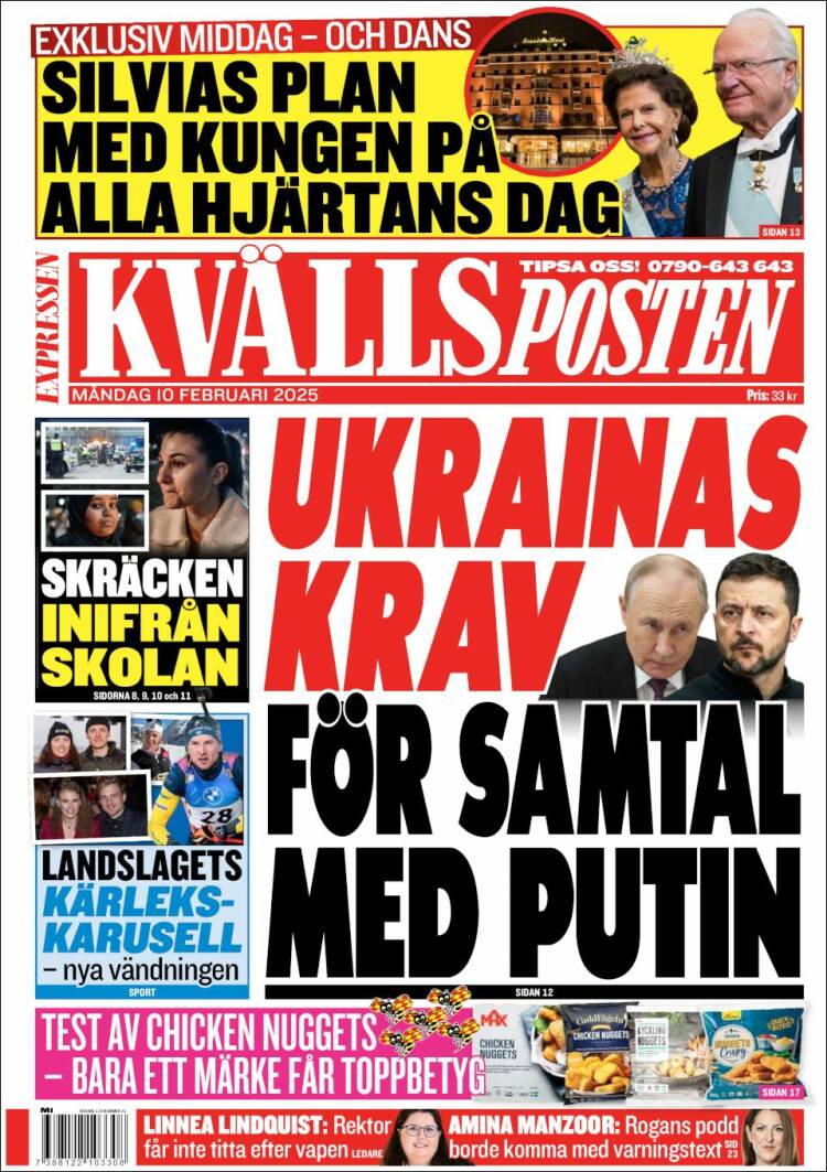 Portada de Kvällsposten (Suecia)