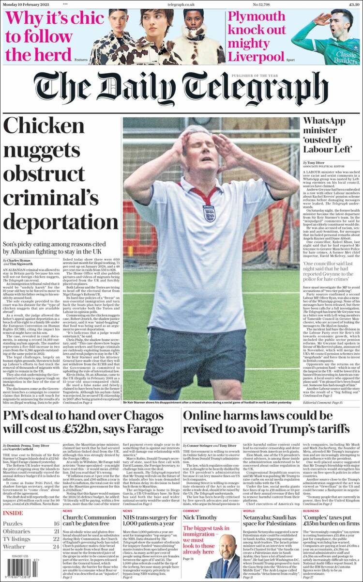 Portada de Daily Telegraph (Reino Unido)