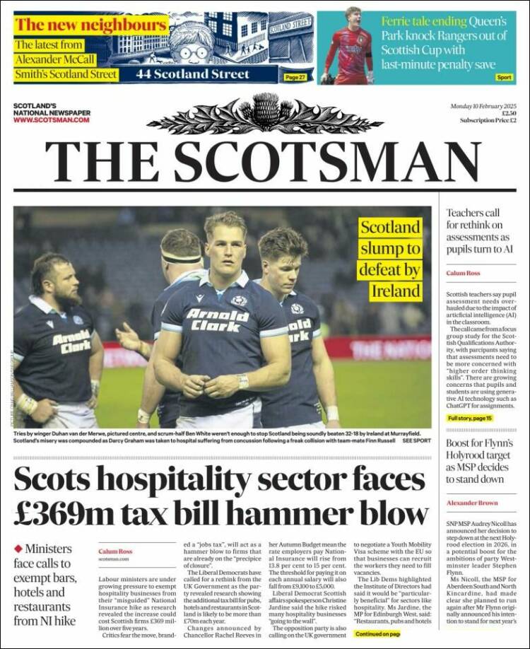 Portada de The Scotsman (Reino Unido)