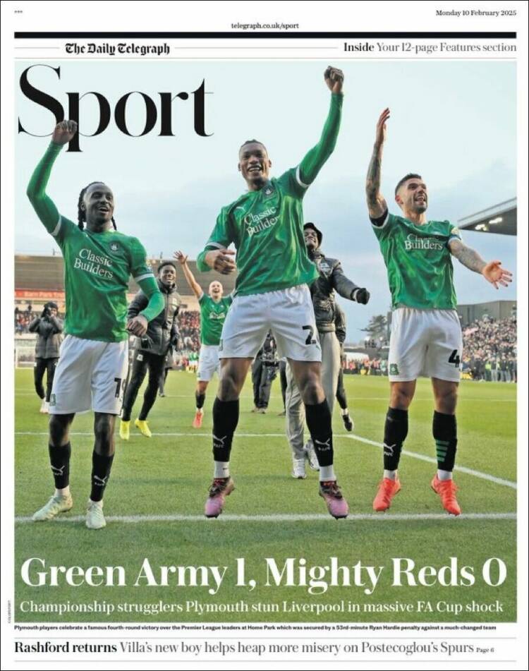 Portada de Telegraph Sport (Reino Unido)