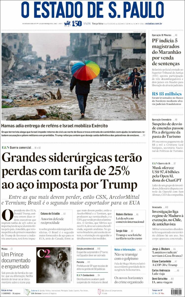 Portada de O Estado de São Paulo (Brasil)