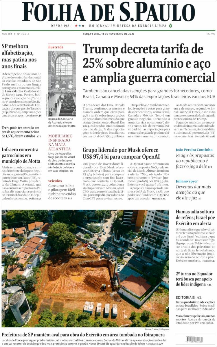 Portada de Folha de São Paulo (Brésil)